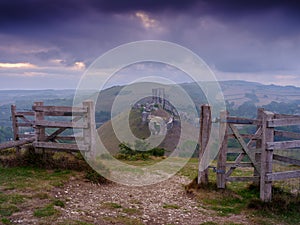 Sunrise over Corfe Castle