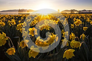 Sunrise over Daffodils in Washington State