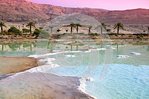 Dead Sea salty shore in the morning