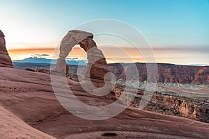 Sunrise over Delicate Arch in the Arches National Park