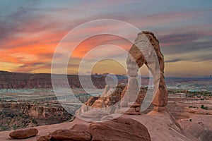 Sunrise over Delicate Arch in the Arches National Park