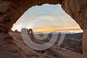 Sunrise over Delicate Arch in the Arches National Park