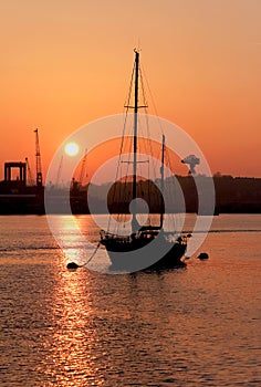 Sunrise over Devonport dockyard, Plymouth, Devon