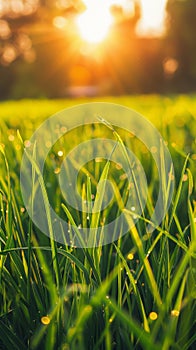 Sunrise over a dewy meadow