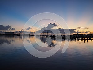 Sunrise over Dinner Key Marina, Miami.