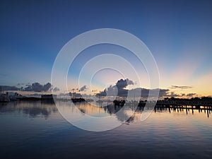 Sunrise over Dinner Key Marina, Miami.