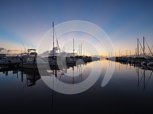 Sunrise over Dinner Key Marina, Miami.