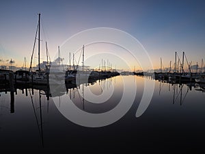 Sunrise over Dinner Key Marina, Miami.