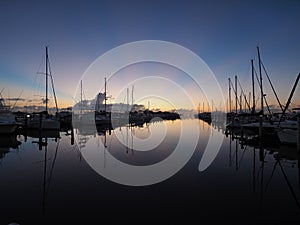 Sunrise over Dinner Key Marina, Miami.