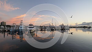 Sunrise over Dinner Key Marina, Miami.