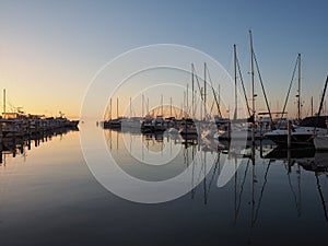 Sunrise over Dinner Key Marina, Miami.