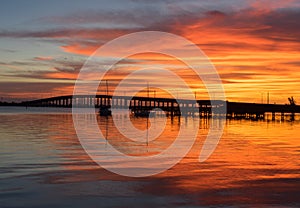 Sunrise over the Eau Gallie Causeway Bridge near Melbourne Florida