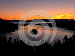 Sunrise over Emerald Bay at Lake Tahoe, California, USA.