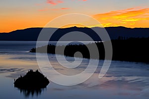 Sunrise over Emerald Bay at Lake Tahoe, California, USA.