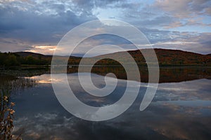 Sunrise over a fall landscape eastern townships