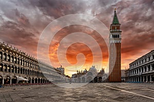 Sunrise over the famous St. Marks square in Venice, italy