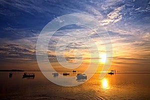 Sunrise over fishing boats on Bali