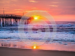 Sunrise over fishing pier at North Carolina Outer Banks