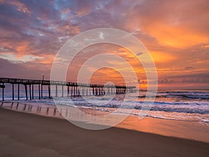 Sunrise over fishing pier at North Carolina Outer Banks