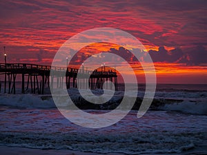 Sunrise over fishing pier at North Carolina Outer Banks