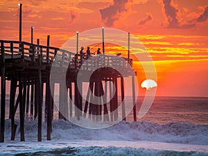 Sunrise over fishing pier at North Carolina Outer Banks
