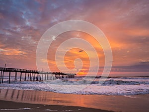 Sunrise over fishing pier at North Carolina Outer Banks