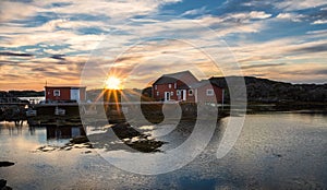 Sunrise over fishing stages on changeIslands