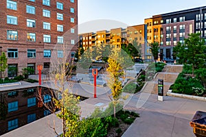 Sunrise over Gene Leahy Mall at the Riverfront Park Omaha Nebraska USA