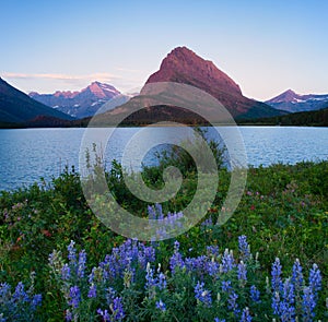 Sunrise Over Grinnell Point and Swiftcurrent Lake, Glacier National Park, Montana photo