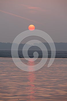 Sunrise over the holy Ganges river, Varanasi, India