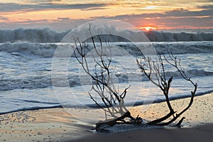 Sunrise over Huge Ocean Waves on the Outer Banks North Carolina