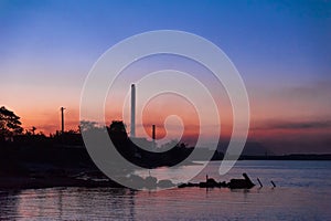 sunrise over the industrial area of â€‹â€‹Mariupol, Ukraine