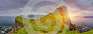 Sunrise Over Kalsoy Island and Kallur lighthouse, Faroe Islands