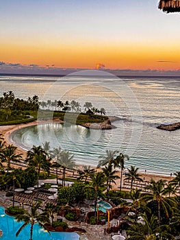 Sunrise over the Ko Olina Lagoons at the Aulani Resort on Oahu