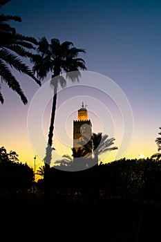 Sunrise over the Koutoubia Mosque or Kutubiyya Mosque.