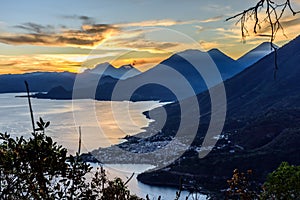 Sunrise over Lake Atitlan & 5 volcanoes, Guatemala