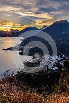 Sunrise over Lake Atitlan & 5 volcanoes, Guatemala