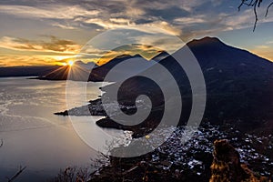Sunrise over Lake Atitlan & 5 volcanoes, Guatemala