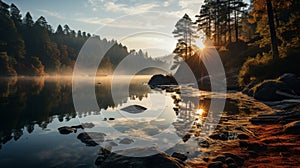 Sunrise Over Lake: Crystalline Forms And Geological Beauty