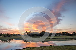 Sunrise over lake, Kalahari, South Africa