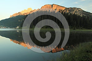 Sunrise over lake Misurina