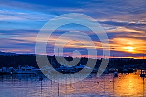 Sunrise over Maine harbor