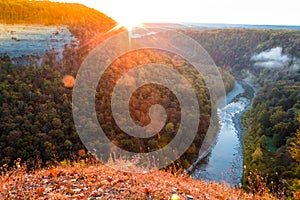 Sunrise over the majestic waterfalls of Letchworth State Park, NY