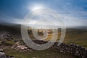 Sunrise over Malham Cove and Dale in Yorkshire Dales National Pa