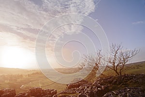 Sunrise over Malham Dale in Yorkshire Dales