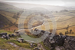 Sunrise over Malham Dale in Yorkshire Dales National Park