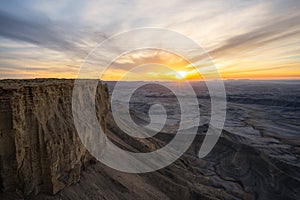 Sunrise over mars desert and blue valley from Moonscape Overlook