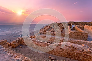 Sunrise over Masada fortress photo