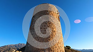 Sunrise over Mediterranean sea. Historic Torre Vigia De Cerro Gordo