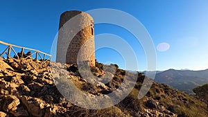 Sunrise over Mediterranean sea. Historic Torre Vigia De Cerro Gordo